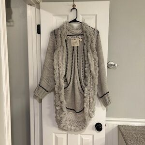 Anthropologie Angel of the North Fringe Open Knit Cardigan Gray XS/S